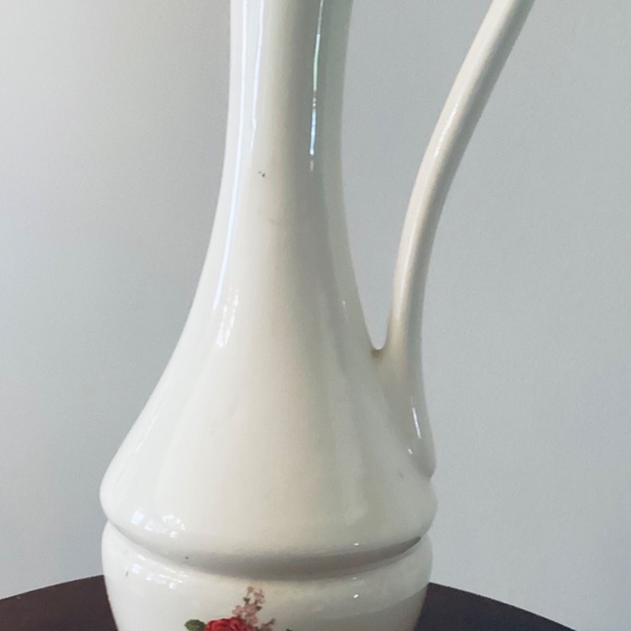 Vintage Tall Ceramic Pitcher Vase with Floral Design, Tall vintage floral Vase - Picture 2 of 6
